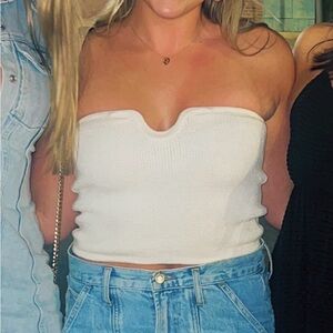 Elegant White Strapless Crop Top